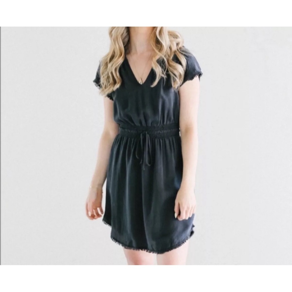 Bella Dahl Soraida Black Mini Dress Fringe Elastic Waist Medium